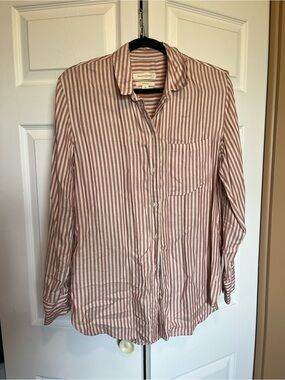 Striped Boyfriend Button-Down Shirt - Pink/White